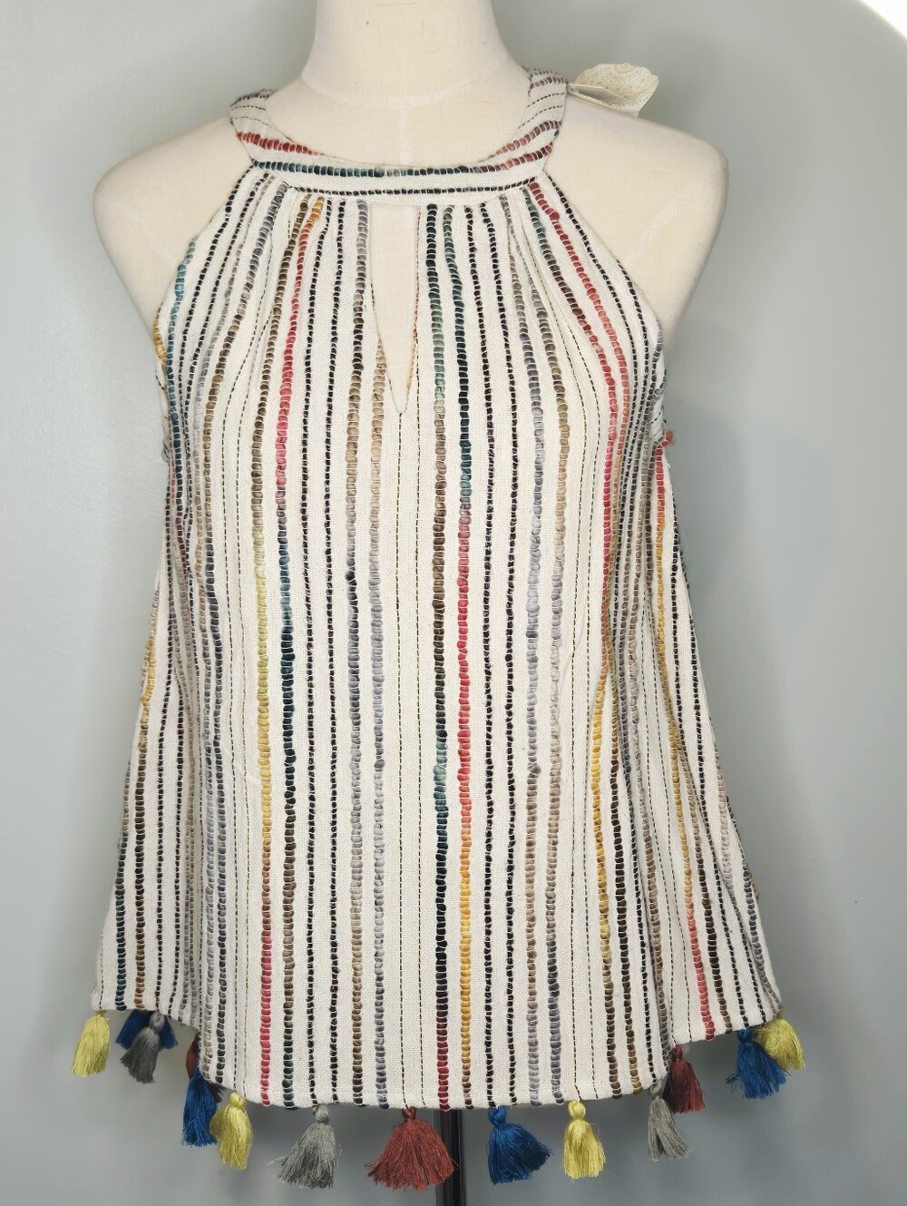 Altar'd State Multicolor Striped Halter with Tassel Hem